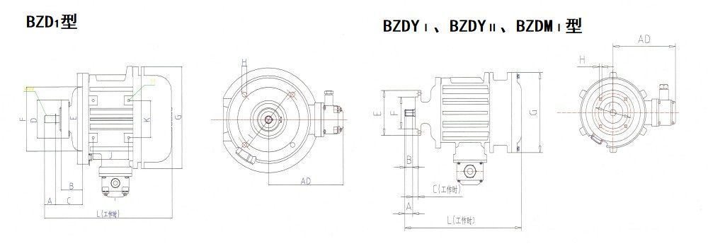 BZDⅠ、BZDYⅠ、BZDYⅡ、BZDMⅠ隔爆型錐形轉(zhuǎn)子三相異步電動機外形尺寸圖.jpg